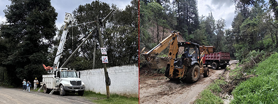 Trabajan para reestablecer los servicios de energía y telecomunicaciones en Jilotzingo