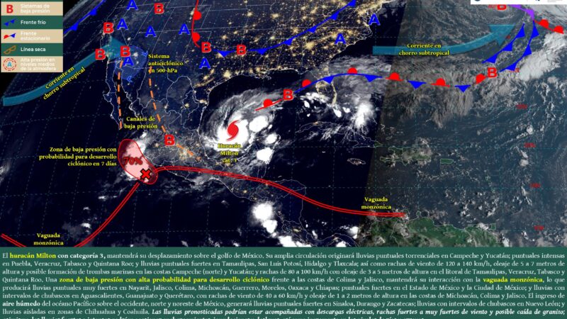 Lluvias puntuales fuertes para hoy en Edoméx, derivadas del Huracán Milton