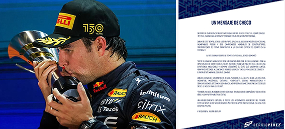 Se despide Sergio “Checo” Pérez, del equipo Red Bull Racing