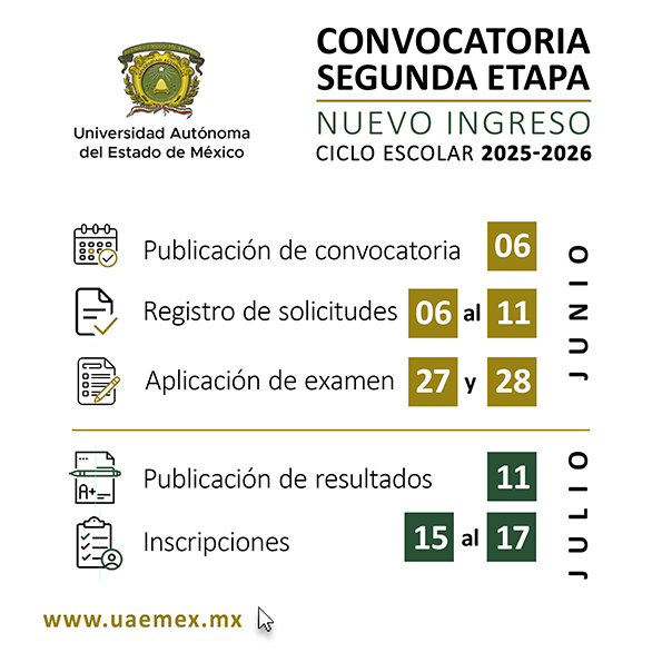 Este 6 de junio, convocatoria de la UAEMéx en segunda etapa