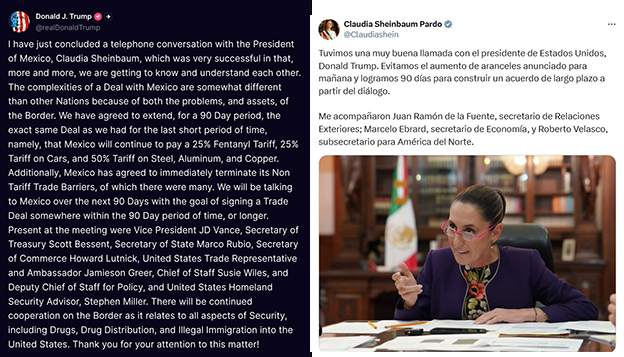 Acuerdan Trump y Sheinbaum extensión de 90 días sobre aranceles