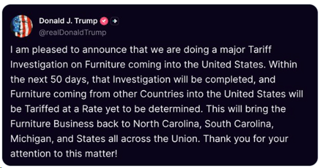 Trump ahora va por aranceles a muebles que ingresan a los EEUU