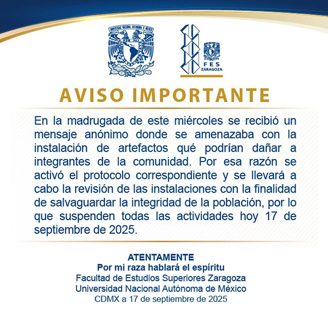 FES Zaragoza en Iztapalapa, suspende labores por amenazas de “artefactos”