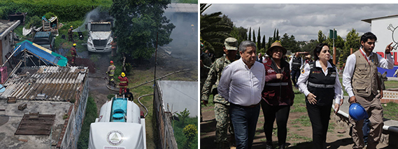 Tractocamión se incendia por pirotecnia, mientras CNPC realizaba supervisión en Tultepec