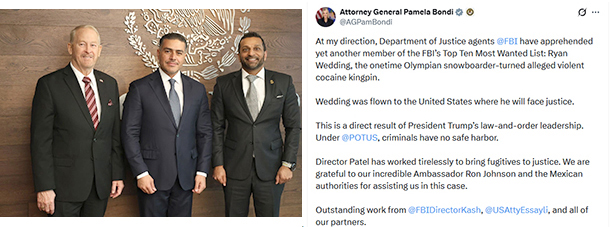 Contradice Fiscal de EEUU a Harfuch, sobre captura de Ryan J. Wedding