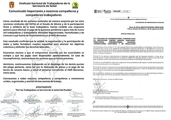 Hoy dispersión de pagos; siguen pendientes puntos del pliego: SNTSA