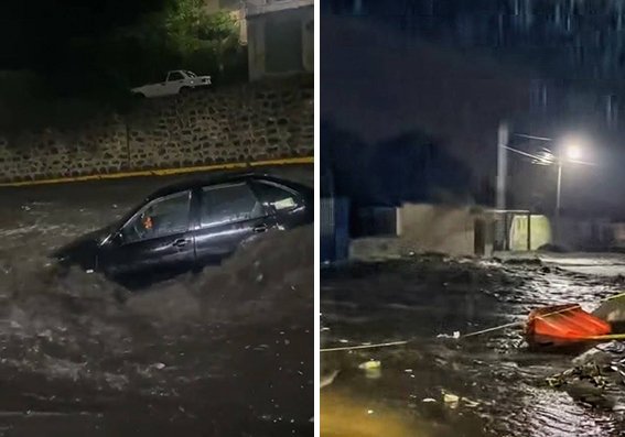 Se desborda río en Tlalmanalco, arrastra vehículos e inunda viviendas